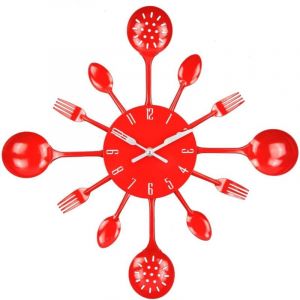 Horloge murale, 16' Métal Cuisine Couverts Ustensiles Cuillère Fourchette Horloge Murale Créative Moderne Décoration Intérieure Style Antique Horloge