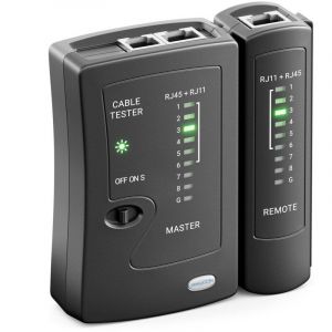 RHG Testeur de C&acirc;ble R&eacute;seau RJ11 RJ12 RJ45 ISDN LAN - pour C&acirc;bles Patch CAT6 CAT7 CAT8 - Testeur de Cordon et C&acirc;blage - Noir