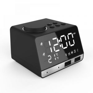 Lntyq - led double réveil miroir horloge Radio enceinte pour salle de bain basse sans fil bluetooth + port usb + fm
