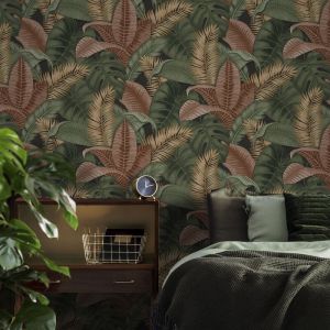 Papier peint intiss&eacute; Feuillage Grenade 1005 x 52cm Vert, s&eacute;pia