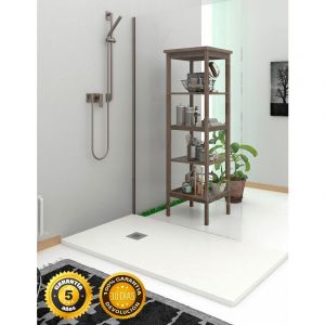 Receveur de douche extraplat - Résine et charges minérales - Texture Ardoise - Antidérapante C3 - Fourni avec grille et siphon - Blanc 70X140 Ral 9003