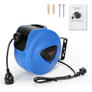 Randaco Rallonge avec enrouleur automatique de c&acirc;ble 20 m, support mural pivotant 180&deg;, gestion de c&acirc;ble pour garage et bricolage