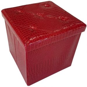 Coffre De Rangement Avec Couvercle Amovible En Simil Cuir Tabouret Repose Pieds 38x38x38 cm - Bordeaux