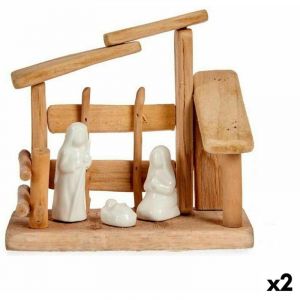 Krist Crèche de Noël Blanc Naturel Bois Céramique 2 Unités