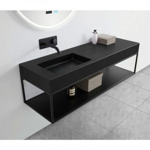 Bernstein - Vasque murale suspendue design en fonte minérale pour salle de bain avec bonde et trop plein - 121x45x12 cm - BA8012 - couleur et console