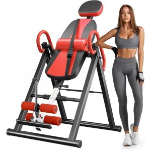 Relax Zone - Banc de musculation inversé - Entraîneur de gravité - Table d'inversion pour exercices du dos - Back Extension - Rouge