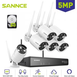 5MP Kit Caméra de Surveillance Wireless 6×Caméras Vision Nocturne avec Audio Sans fil Kit Vidéo Surveillance Sécurité,1TB - Sannce