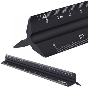 R&egrave;gle d'architecte triangulaire en aluminium, m&eacute;trique 1:20, 1:25, 1:50, 1:75, 1:100, 1:125, standard 30.5 cm environ, pour architectes, &eacute;tudiants