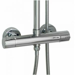 Mitigeur thermostatique rond double sortie pour colonne douche - chrom&eacute;