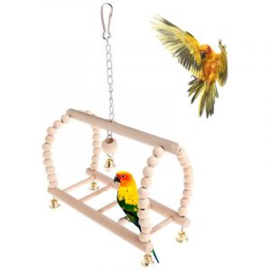 De Cage De Perroquet, Suspendu Balan&ccedil;oire Socle Suspendu Pont Cloche Corde Balan&ccedil;oire Oiseaux Jouets Cloche De Bois Perles, Petites Cages Perruche