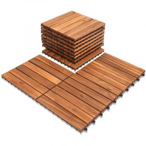 Swanew - Dalles terrasse caillebotis Lot de 11 pcs, Surface Max. 1 m²- emboîtables Carreaux bois d'acacia teinté Brun - marron