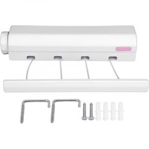 &Eacute;tendoir &agrave; linge mural, s&eacute;choir &agrave; linge pliable &agrave; 4 fils, s&eacute;choir &agrave; linge r&eacute;tractable en m&eacute;tal de 3,75 m, &eacute;tendoir &agrave; linge r&eacute;tractable, pinces &agrave;