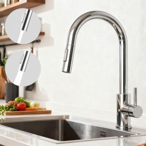 AICA Robinet de Cuisine &agrave; Douche Colonne 2 Modes D&eacute;bit Eau Extractible 360&deg; Rotatif Monocommande Finition Chrom&eacute;e