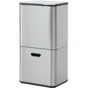 Poubelle de tri s&eacute;lectif anti traces 63L en inox - 3 bacs - ZAMILO