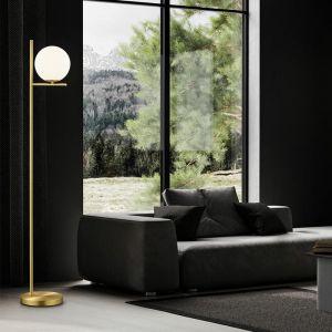 Lampadaire salon ball lampadaire ball blanc lampadaire m&eacute;tal laiton, verre, interrupteur au pied, 1x douille E14, LxH 25x150 cm