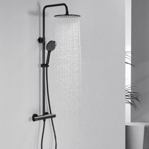 AURALUM MAX Colonne de Douche avec Mitigeur Thermostatique 38&deg;C - Colonne de douche thermostatique noire - Douchette &agrave; Main 3 Fonctions + Grande