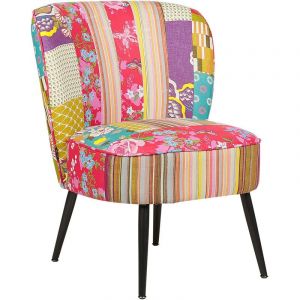 Fauteuil Bas en Tissu Patchwork Multicolore sans Accoudoirs Pieds en Métal Voss