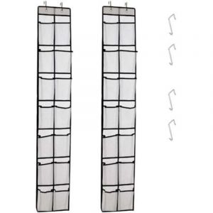 &Eacute;tag&egrave;re de rangement pour chaussures de porte, &eacute;tag&egrave;re suspendue pour rangement de chaussures, 14 sacs en filet avec 4 crochets, 2 paquet, blanc