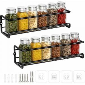 Rangement Epices Cuisine, &Eacute;tag&egrave;re &Eacute;pices en M&eacute;tal Sans Percage, Range &Eacute;pices Murale Cuisine, Porte &Eacute;pices pour &Eacute;pices Pots Accessoire Garde-Manger