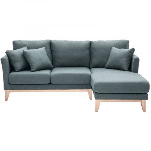 Miliboo - Canapé d'angle droit déhoussable scandinave 4 places en tissu vert de gris et bois clair oslo