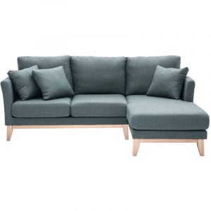 Canapé d'angle droit déhoussable scandinave 4 places en tissu vert de gris et bois clair oslo - Bleu grisé