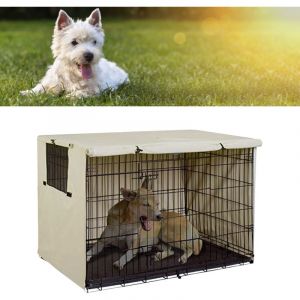 Housse de Cage pour Chien - Housse Imperm&eacute;able et Anti-UV pour Cages de Transport - 63.5x50.8x48cm, Beige, Oxford 210D