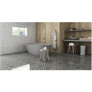 Carrelage grès cérame effet carreau de ciment ENCAUSTIC 2.0 COAL DECOR LAPPATO 30x30cm 30x30 cm Noir et Blanc - Semi-Poli / Lappato - boîte de 1.15 m