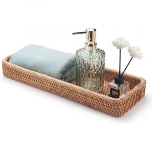 Plateaux rotin salle de bain &ndash; 41,5&times;15,5&times;5 cm &ndash; panier osier &ndash; organisation + d&eacute;co &ndash; naturel
