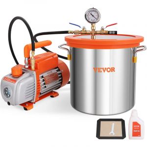 Vevor Pompe a Vide 100 L/min avec Chambre a Vide 3 gallons 11 l Couvercle en Verre Trempe Pompe a Vide a Un Etage avec Bouteille deHuile de 250 mL