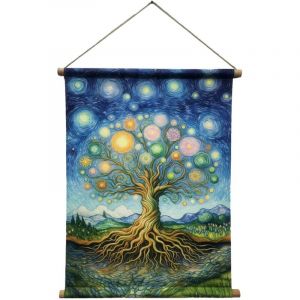 Toile d&eacute;corative murale enroulable Arbre de vie, peinture orientale multicolore pour la maison et le bureau
