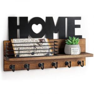 Porte Clef Mural Bois &agrave; 6 Crochets - HOME D&eacute;coration Bo&icirc;te &agrave; Cl&eacute;s Vintage, Boite a Clefs Murale avec &Eacute;tag&egrave;re de Rangement pour Rangement Des Cl&eacute;s et