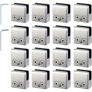 16pcs Pinces à Verre 8-10mm Support Verre dans Pinces en Acier Inoxydable Arrêtez Verre de Forme Carrée 8-10mm pour Balustrade d'Escalier