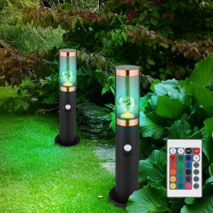 Lampadaire &eacute;clairage ext&eacute;rieur dimmable avec t&eacute;l&eacute;commande fum&eacute;e cuivre ext&eacute;rieur avec d&eacute;tecteur de mouvement lampadaire de jardin, plastique inox, 1x