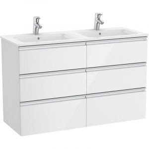 Pack Unik meuble bas 6 tiroirs + lavabo double the gap Roca Couleur : Blanc brillant