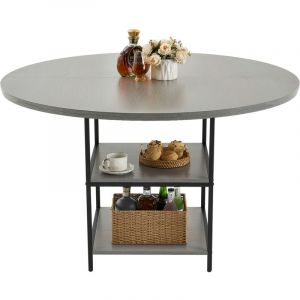 VEVOR Table a manger ronde, 120 cm, table de salle a manger en bois pour 2 a 4 personnes, mobilier circulaire moderne durable avec etagere de