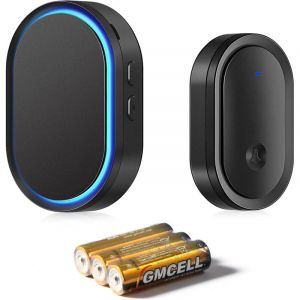 APEX Sonnette sans Fil Exterieur Etanche, 300M Sonnette de Porte &agrave; Pile, 60 M&eacute;lodies au 5 Niveaux Volumes pour Maison au Bureau, Noir
