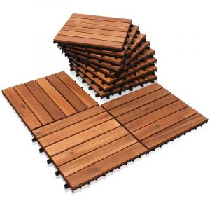 Vingo - swanew 44x Dalles de terrasse en bois d'acacia ou bois d'eucalyptus 30 x 30 cm Dalle clipsable balcon jardin extérieur Acacia Mosaïque