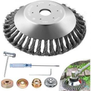 T&ecirc;te de d&eacute;sherbage Fil dacier,150 x 25,4 mm Brosse &agrave; Ronde, Brosse de Debroussailleuse Universelle,T&ecirc;te Brosse D&eacute;sherbage avec 7 Accessoires