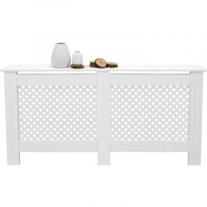 ECD Germany Cache-Radiateur Chauffage Moderne - 152x19x82cm - Blanc Étagère en Bois MDF Housse Décorative Robuste Motif Nid d'Abeille Murale Meuble