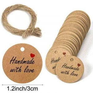 100PCS Papier Kraft Etiquette &Eacute;tiquettes Cadeau 3x3cm &Eacute;tiquette Ronde Etiquettes Kraft &Eacute;tiquette de Mariage avec Ficelle pour Dragees No&euml;l