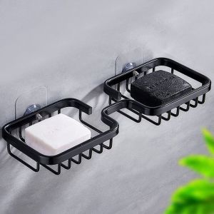 Porte-savon, porte-savon &agrave; double barre, porte-savon de douche auto-adh&eacute;sif porte-savon(noir)