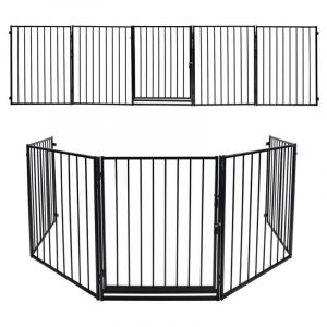 Swanew - Barrière Pare feu avec portillon, Barriere de securite enfant-Animaux 304cm panneaux, protection feu cheminée
