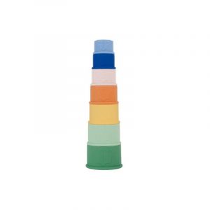 Badabulle - Lot de 7 Tasses Empilables Numérotées - Jouets de Bain en Silicone Souple