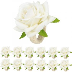 12 Pi&egrave;ces Blanc Rond Serviette de Table Fleurs de Serviette Mariage , Fleur pour Le Banquet de Mariage d&eacute;coration de d&icirc;ner de P&acirc;ques de No&euml;l