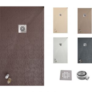 Receveur de douche one 100x170 - Matériau en résine avec charge minérale et texture ardoise C3 antidérapante - Comprend une vanne de vidange et une