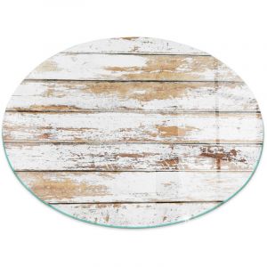 Plaque de protection de sol en verre tremp&eacute; pour chemin&eacute;e et po&ecirc;le &agrave; bois pare-feu contre les &eacute;tincelles Planche de bois ab&icirc;m&eacute;e Ronde fi 60 cm