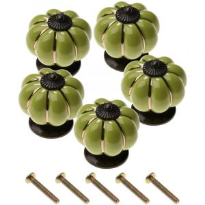 Lot de 5 Poignées de Meubles en Forme de Citrouille Vintage Boutons en Céramique pour Armoire Commode - Verte
