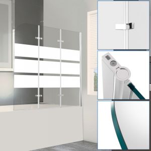 Pare-baignoire facile &agrave; nettoyer pivotant Paroi de douche sanitaire 6mm Nano Repliable glass 3 parties 120x140cm blanc