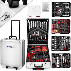 TRESKO Valise multi outils 949 pi&egrave;ces Argente Boite &agrave; Outils Coffre en Acier Chrom&eacute; Vanadium et Trolley
