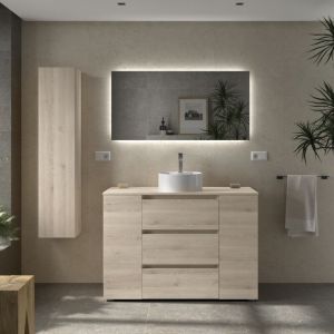 Meuble de salle de bain BEQUIA PLUS 3C 120cm Naturel Vasque &agrave; poser Porcelaine C&ocirc;t&eacute; r&eacute;versible 1P